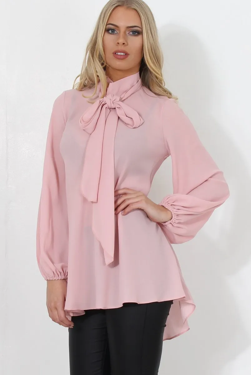 Amber Pink Pussy Bow Neck Top