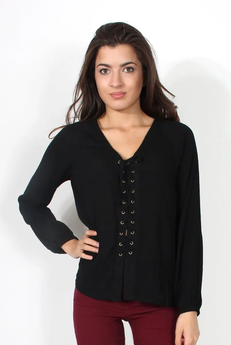 Amira Black Tie Front Top