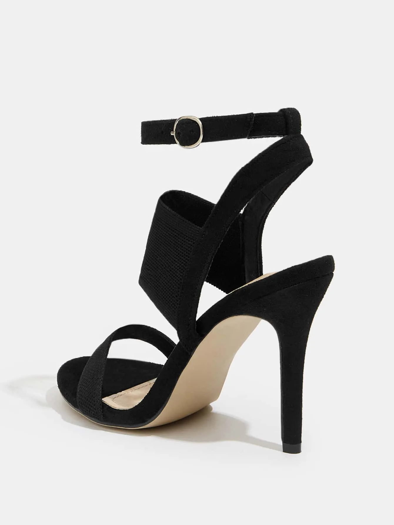 Basic Minimalist Knit Stiletto Heeled Ankle Strap Sandals