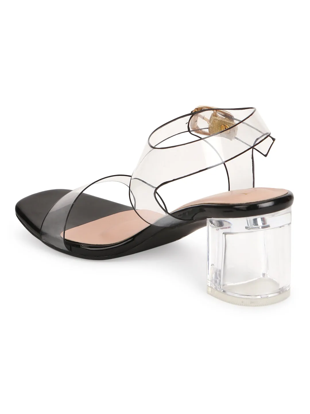 Black Patent Perspex Clear Block Heel Sandals