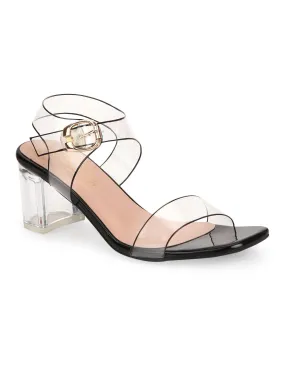 Black Patent Perspex Clear Block Heel Sandals