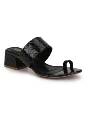 Black Patent Textured Slip On Sandals