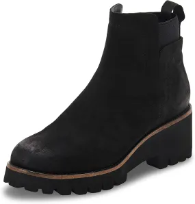 Blondo Danika Black Nubuck Rounded Toe Pull On Waterproof Block Heel Ankle Boots