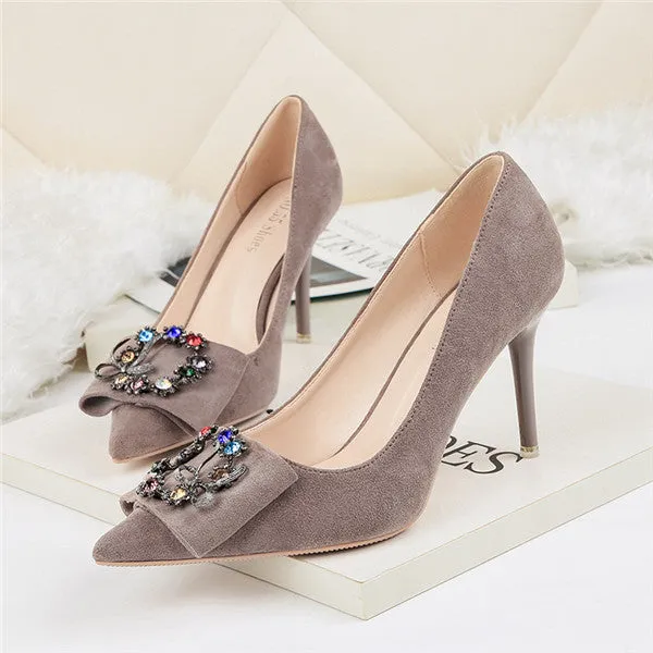 Brilliant Closed Toe High Heel Suede Prom Shoes With Rhinestones PS011