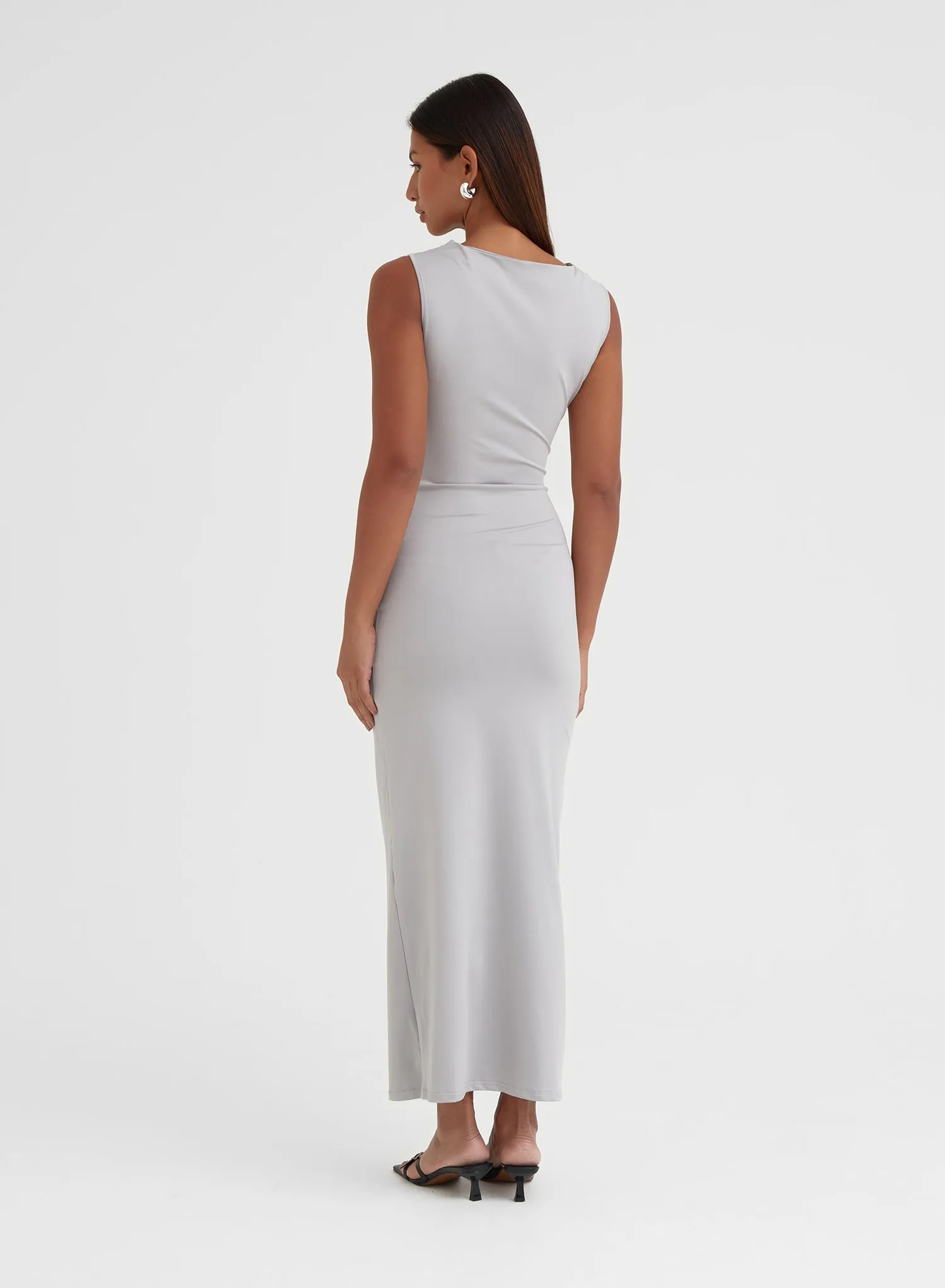 Grey Ruched Jersey Midaxi Dress - Tamilda