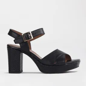 High Heel Platform Sandal in Black - 12676