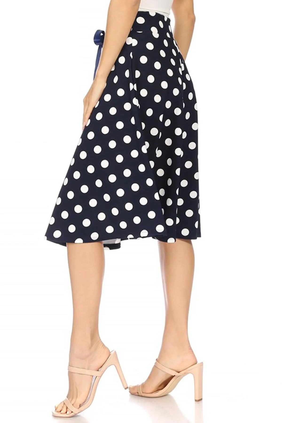 Women's Casual Floral A-line Printed High Waist Bow Tie Belted Knee Length Midi Skirt